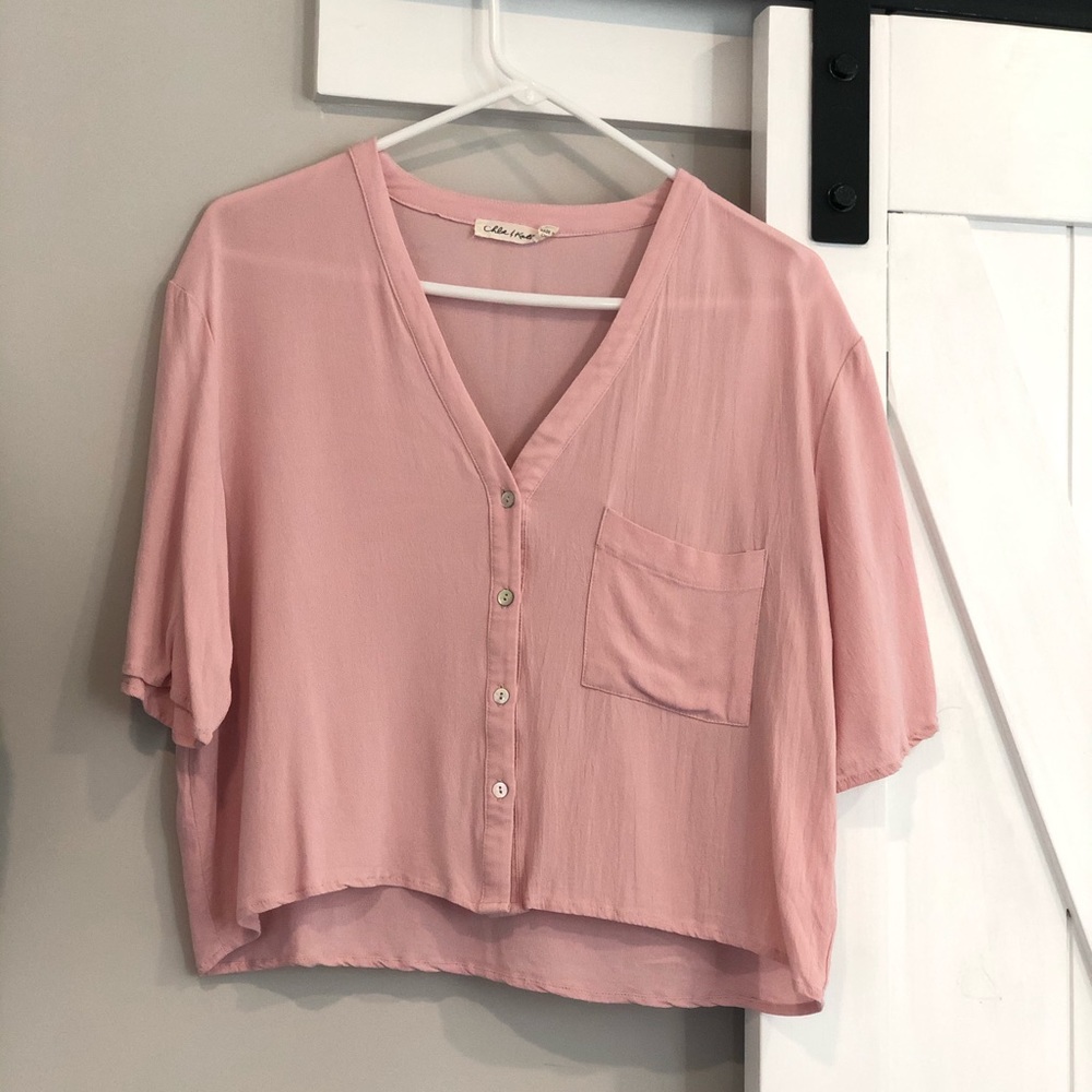 V-Neck button front crop blouse top